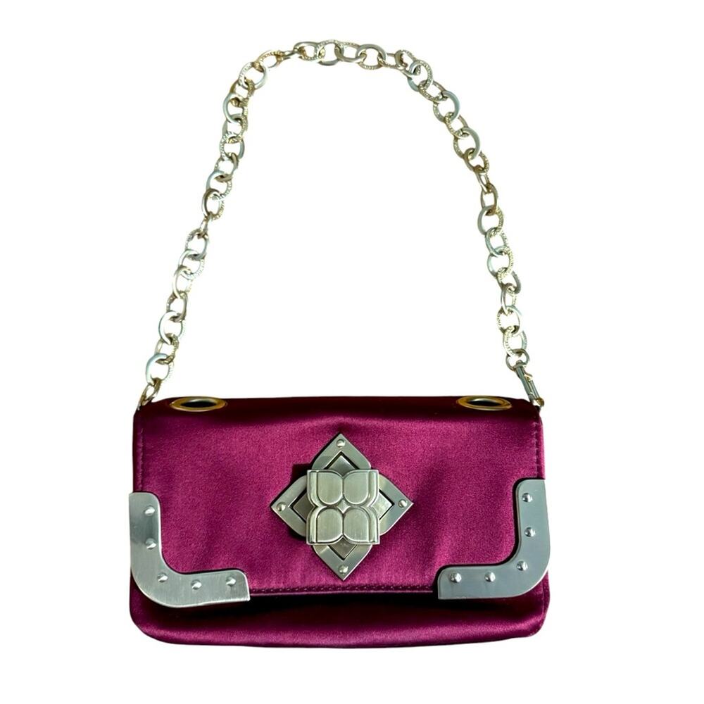 BCBGMaxAzria Burgundy Nylon/Satin Purse Gold Hardware Formal Wedding Holiday